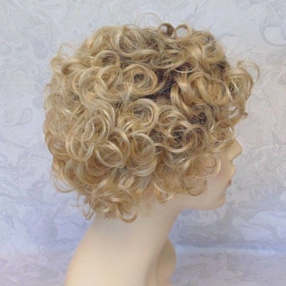Short Curly Sandy Blonde wDark Roots Synthetic Wig main image 5